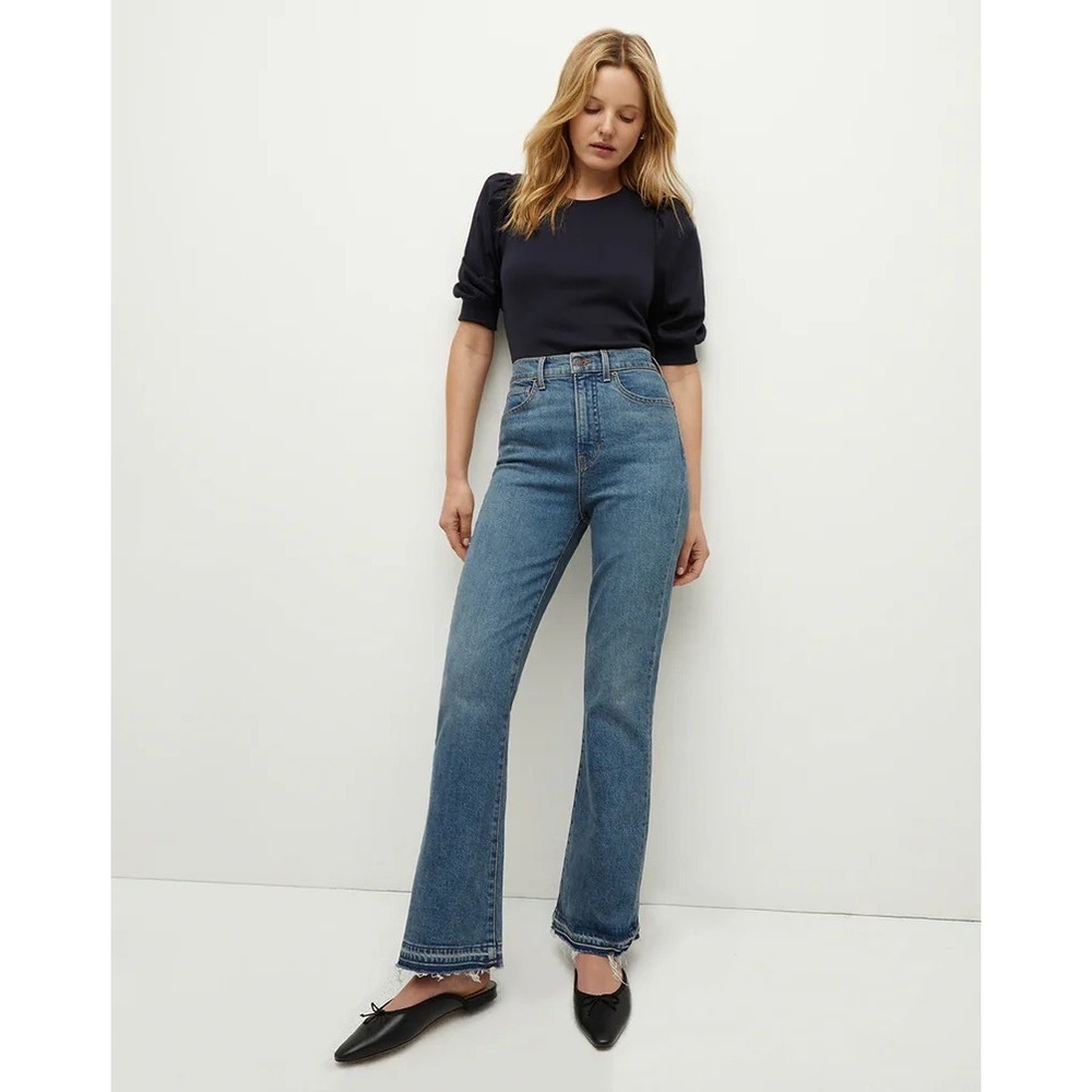 Veronica Beard Carson Ankle Flare High Rise Jeans Thriller Wash Size 26‎ Raw Hem